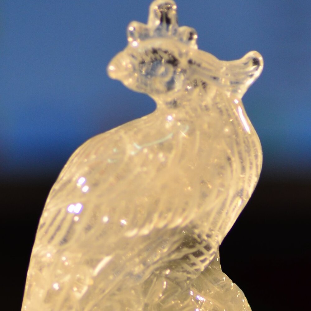 Crystal Quartz Peacock Phoenix on Basket; hand carved Art Unique statuette